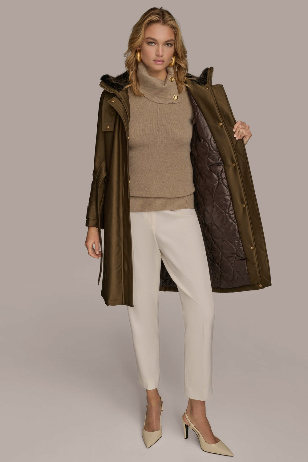 Donna Karan | FAUX FUR TRIM LINED RAIN COAT