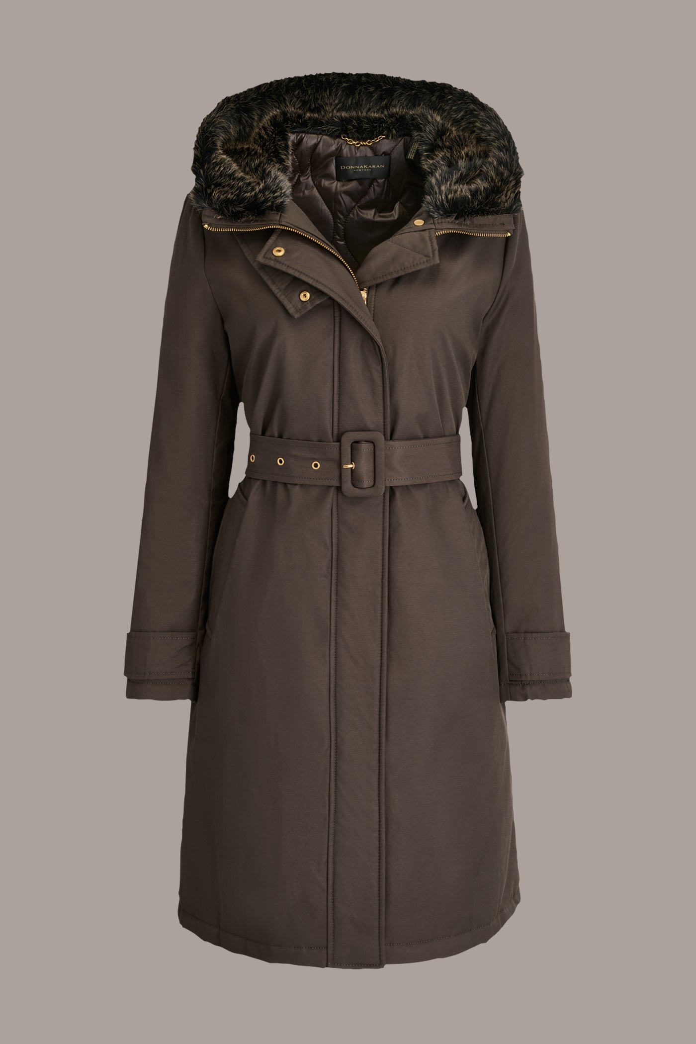 Donna Karan | FAUX FUR TRIM LINED RAIN COAT