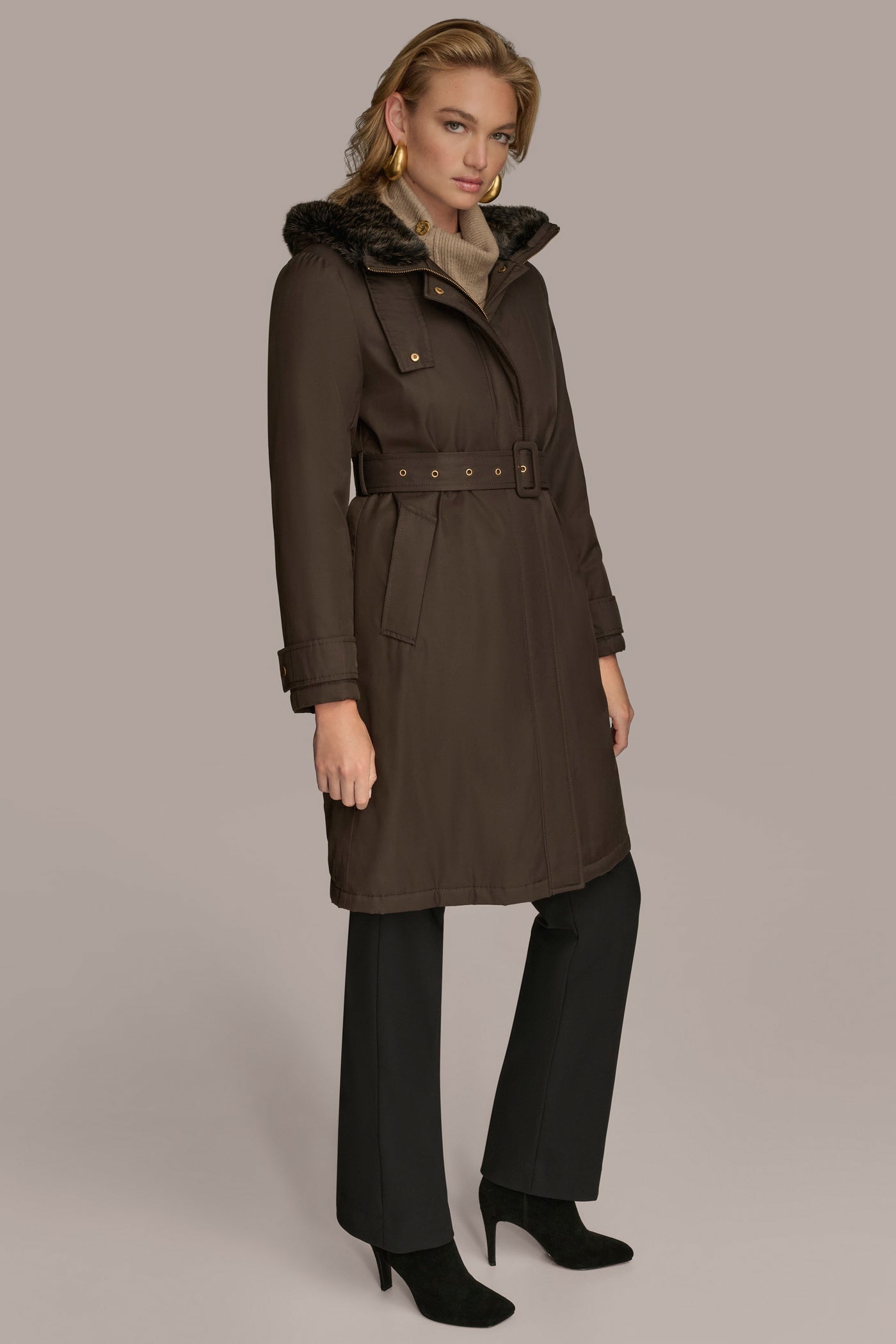 Donna Karan | FAUX FUR TRIM LINED RAIN COAT