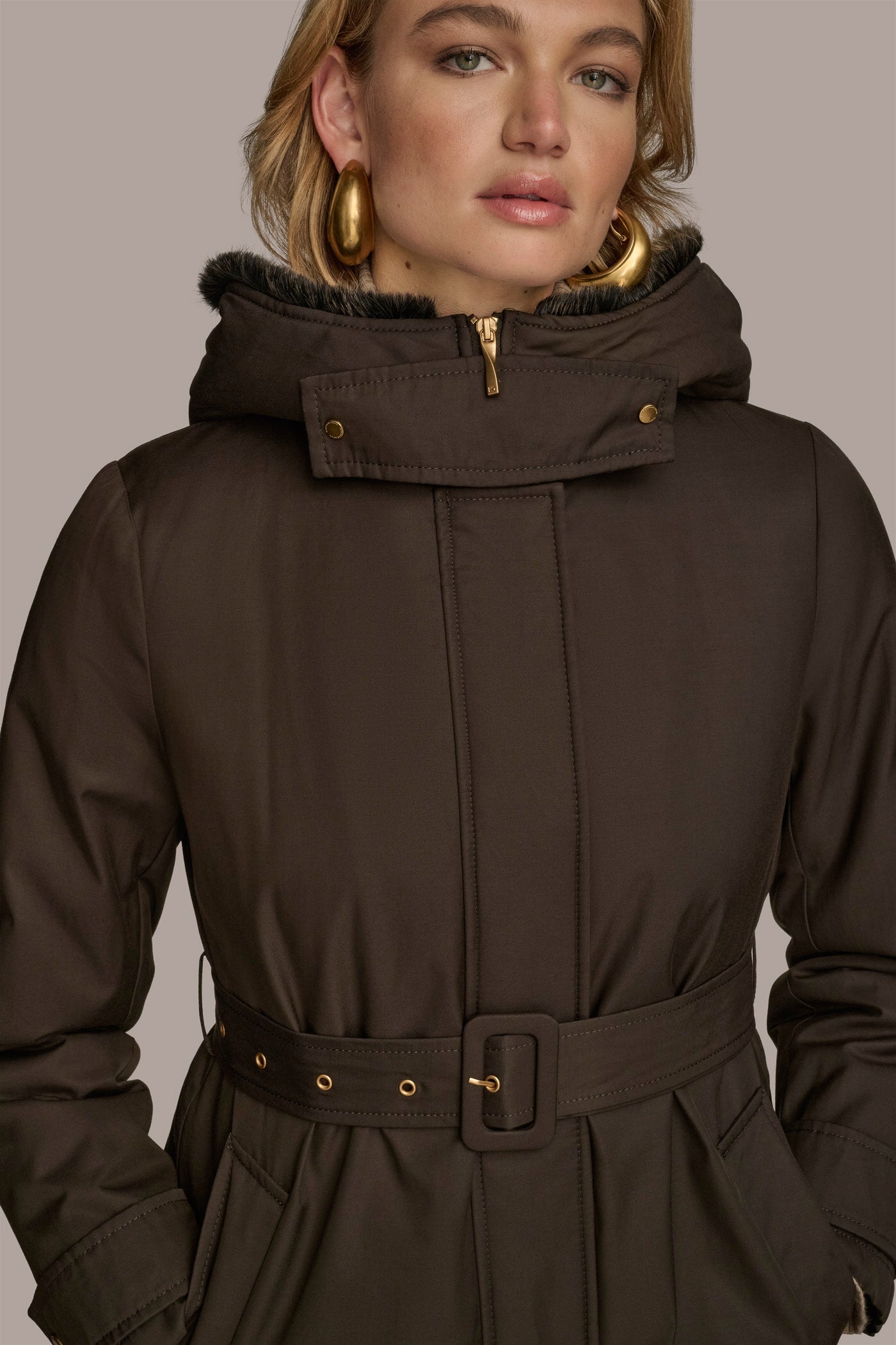 Donna Karan | FAUX FUR TRIM LINED RAIN COAT