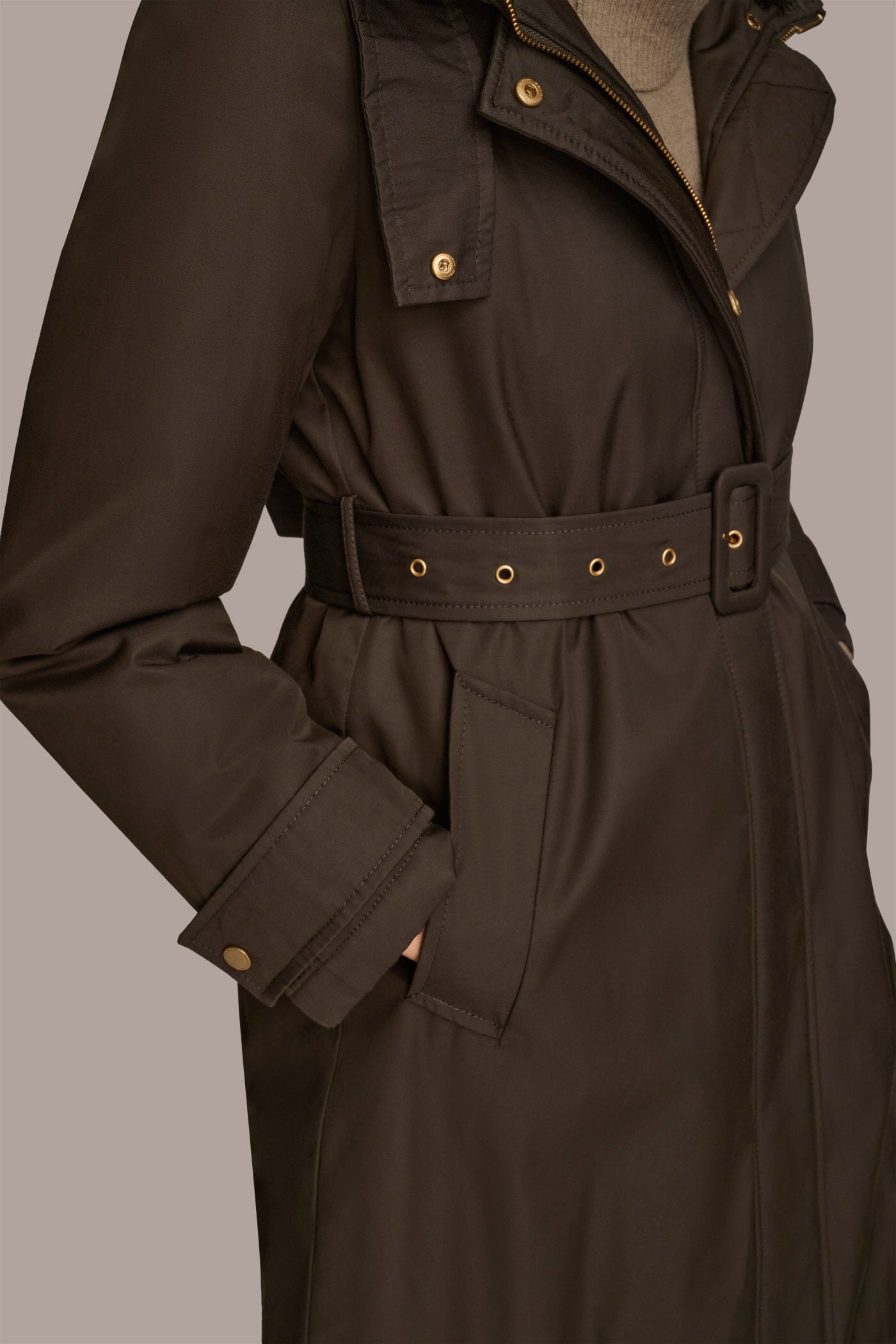Donna Karan | FAUX FUR TRIM LINED RAIN COAT