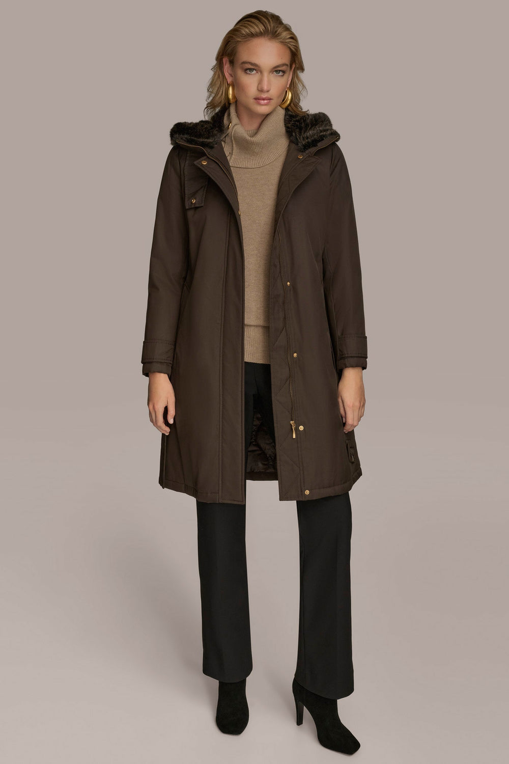 Donna Karan | FAUX FUR TRIM LINED RAIN COAT