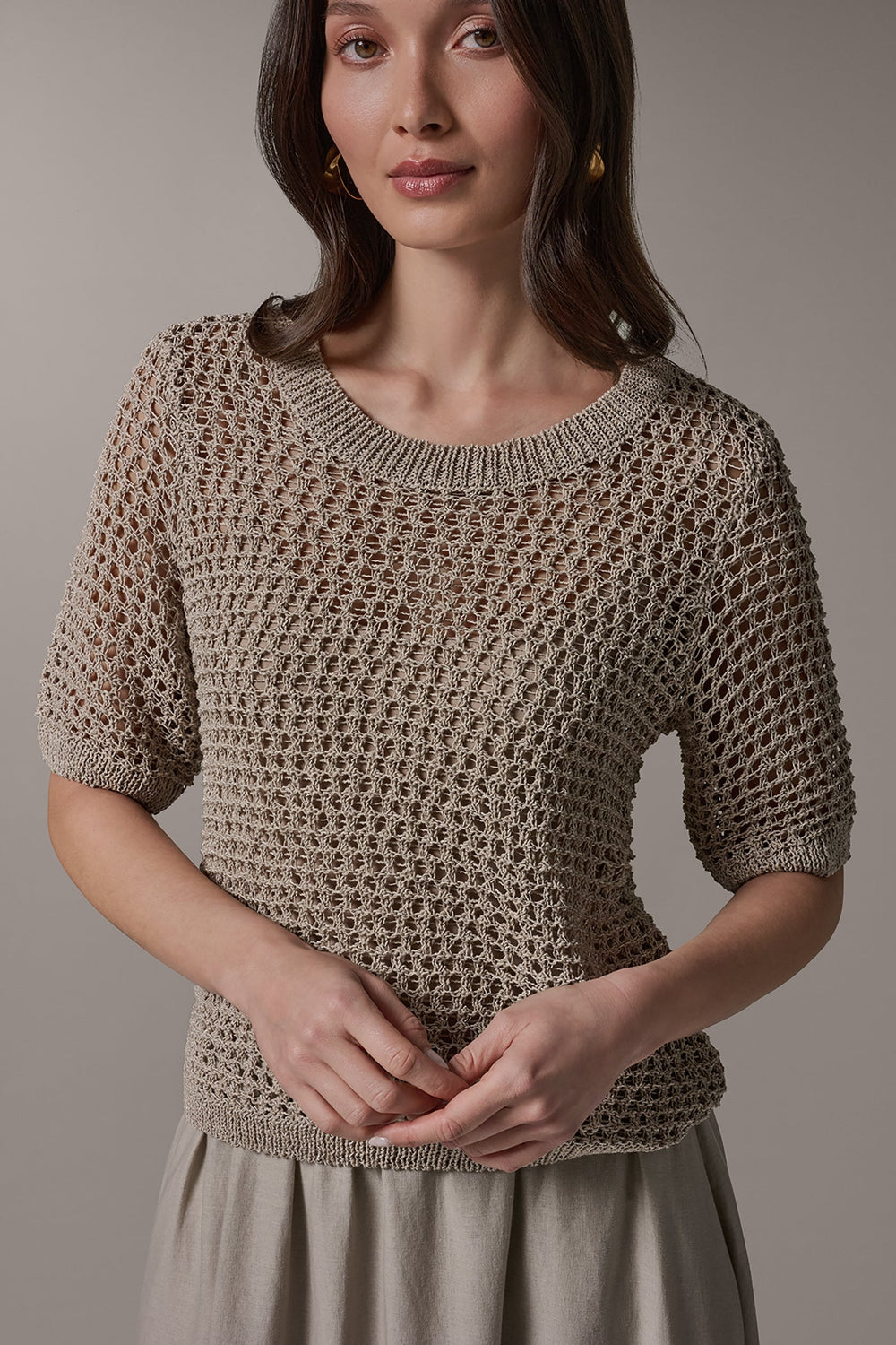 Donna Karan | SHORT SLEEVE OPEN STITCH SWEATER