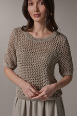Donna Karan | SHORT SLEEVE OPEN STITCH SWEATER