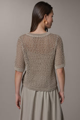 Donna Karan | SHORT SLEEVE OPEN STITCH SWEATER