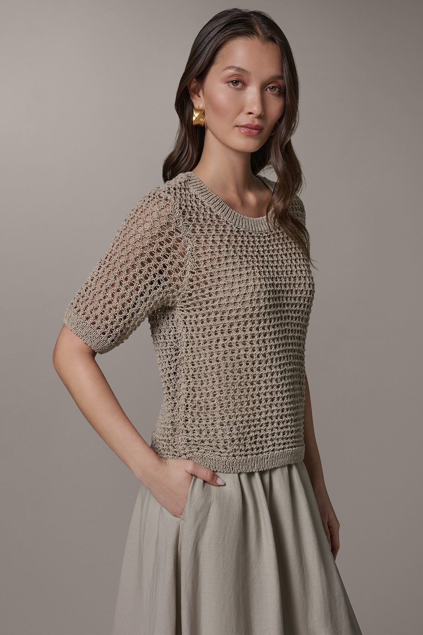 Donna Karan | SHORT SLEEVE OPEN STITCH SWEATER