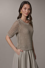 Donna Karan | SHORT SLEEVE OPEN STITCH SWEATER