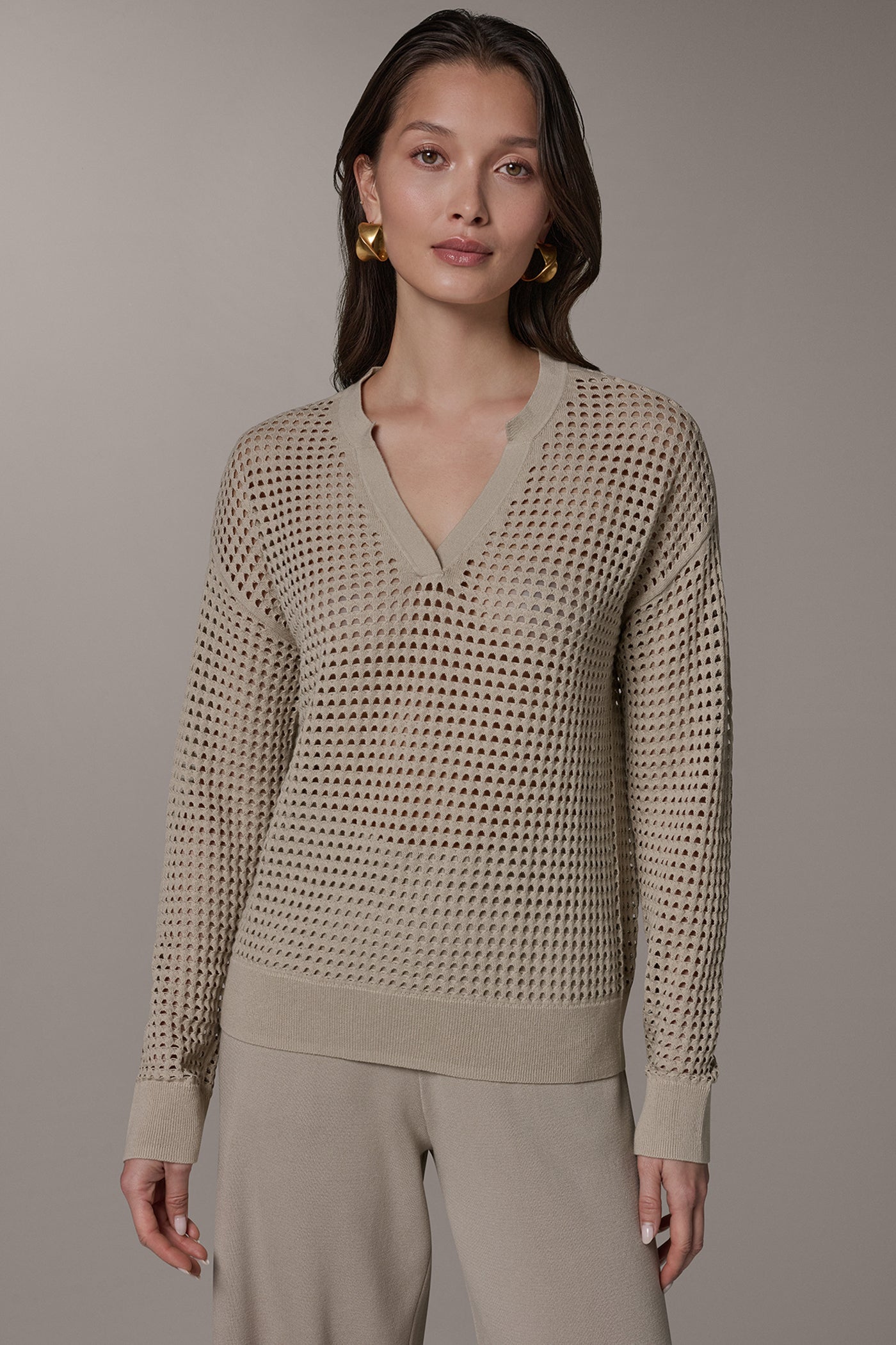 Donna Karan | LONG SLEEVE POINTELLE SWEATER
