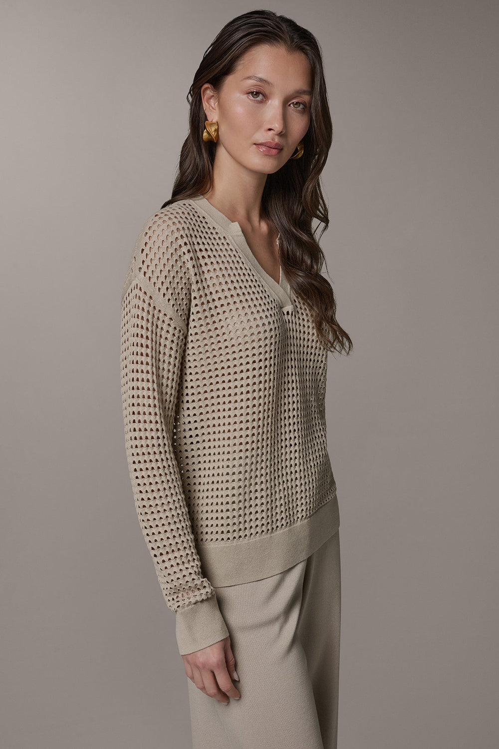 Donna Karan | LONG SLEEVE POINTELLE SWEATER