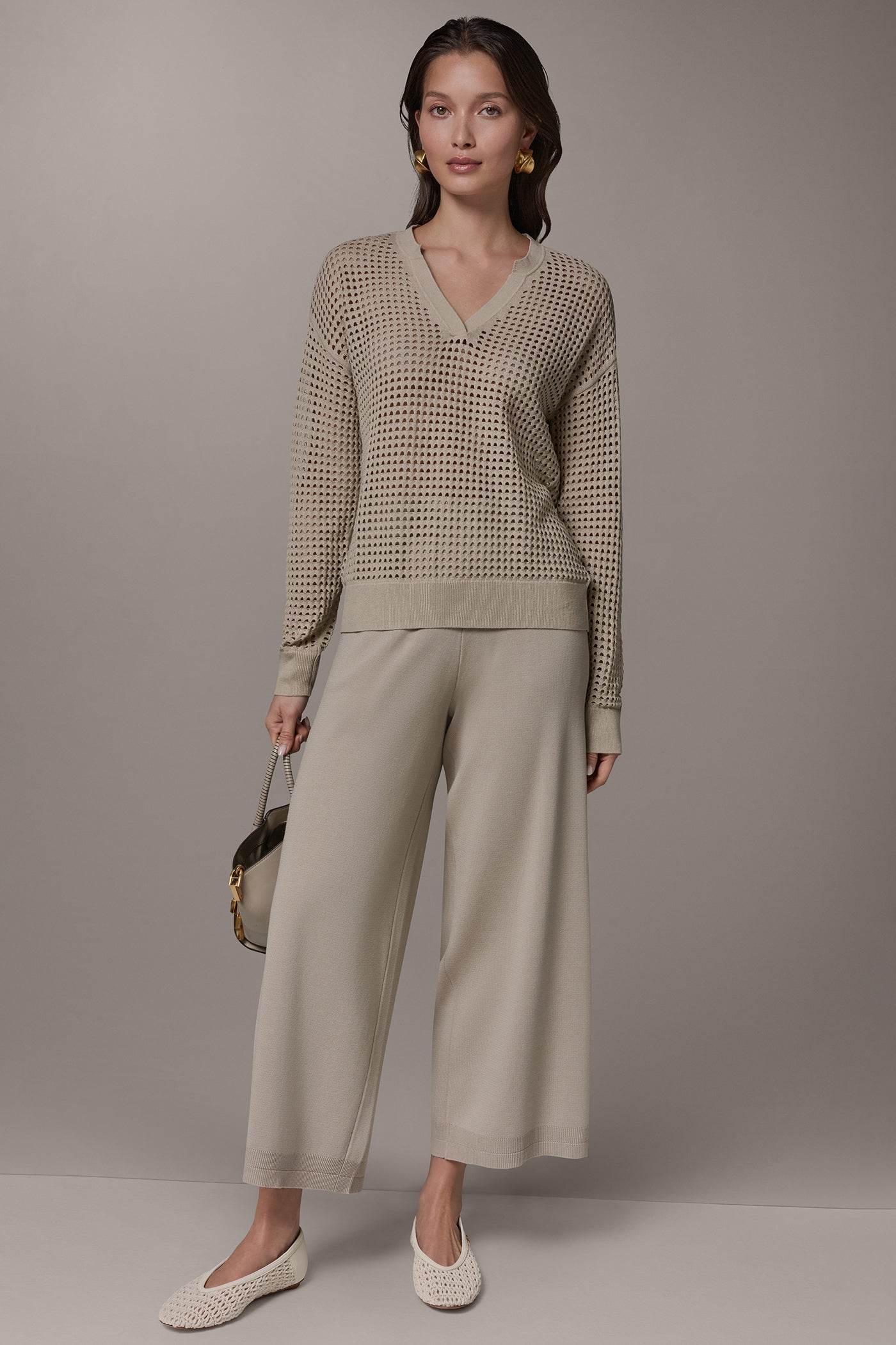 Donna Karan | LONG SLEEVE POINTELLE SWEATER