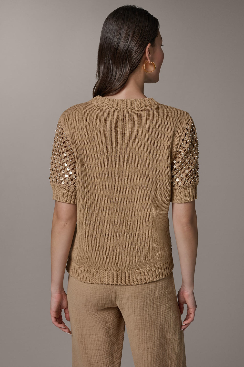 Donna Karan | SHORT SLEEVE PEARL SEQUIN SWEATER