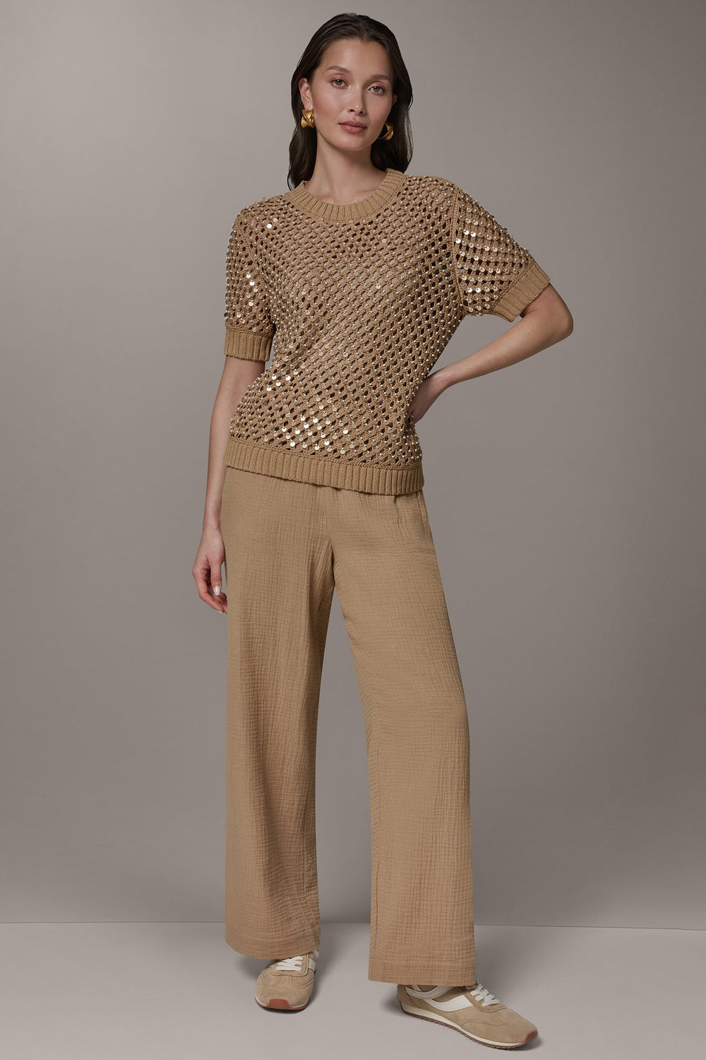 Donna Karan | SHORT SLEEVE PEARL SEQUIN SWEATER