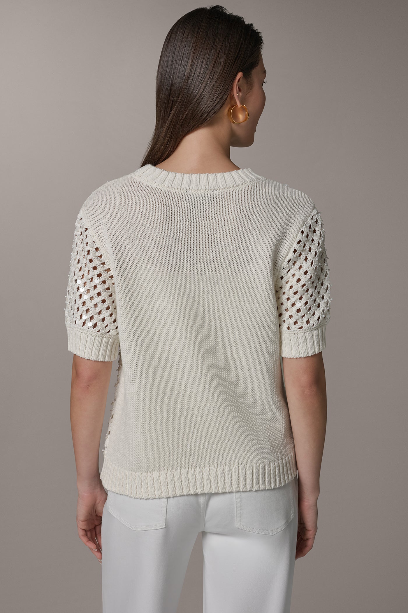 Donna Karan | SHORT SLEEVE PEARL SEQUIN SWEATER