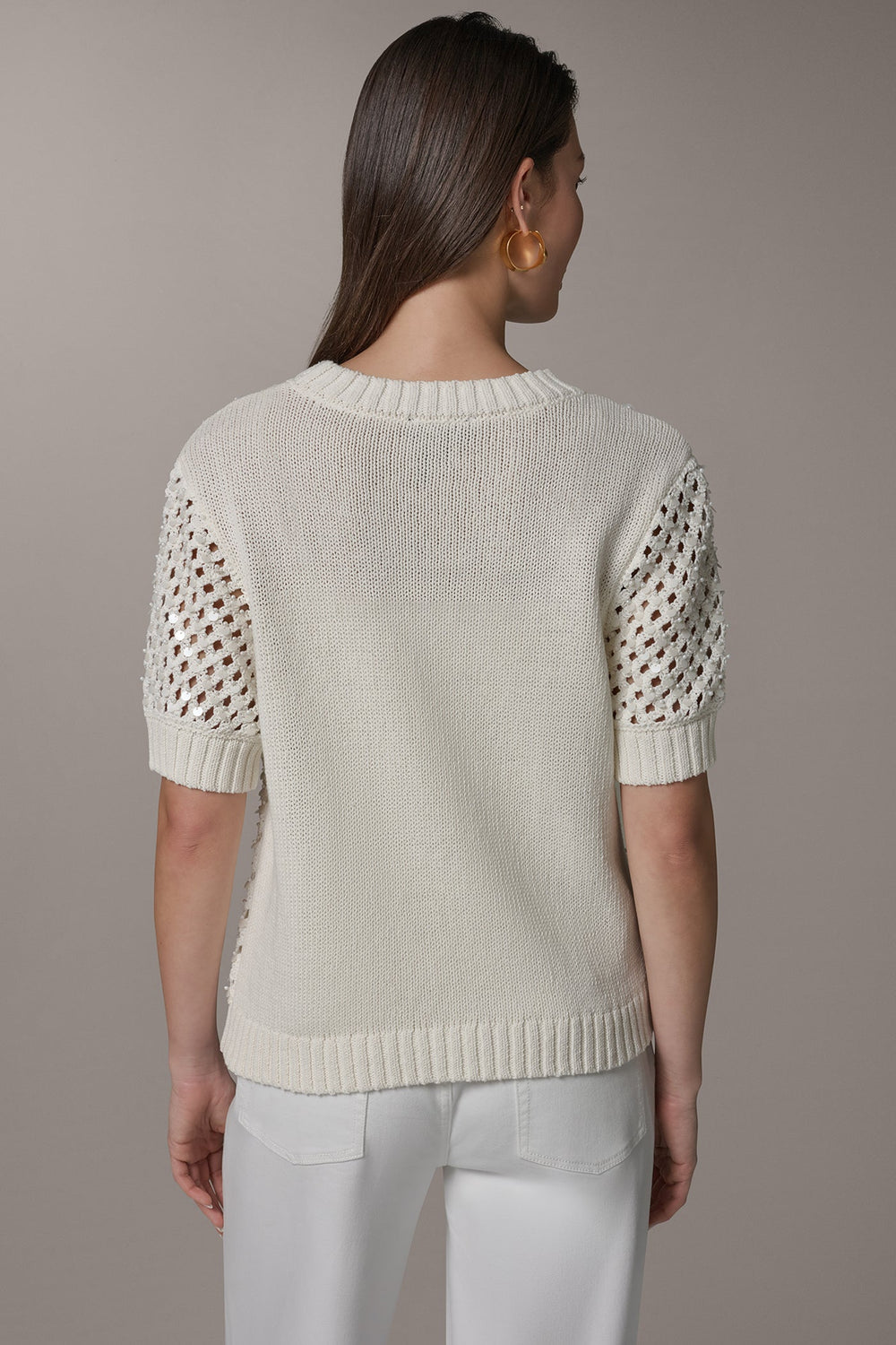 Donna Karan | SHORT SLEEVE PEARL SEQUIN SWEATER