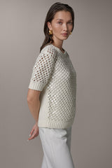 Donna Karan | SHORT SLEEVE PEARL SEQUIN SWEATER