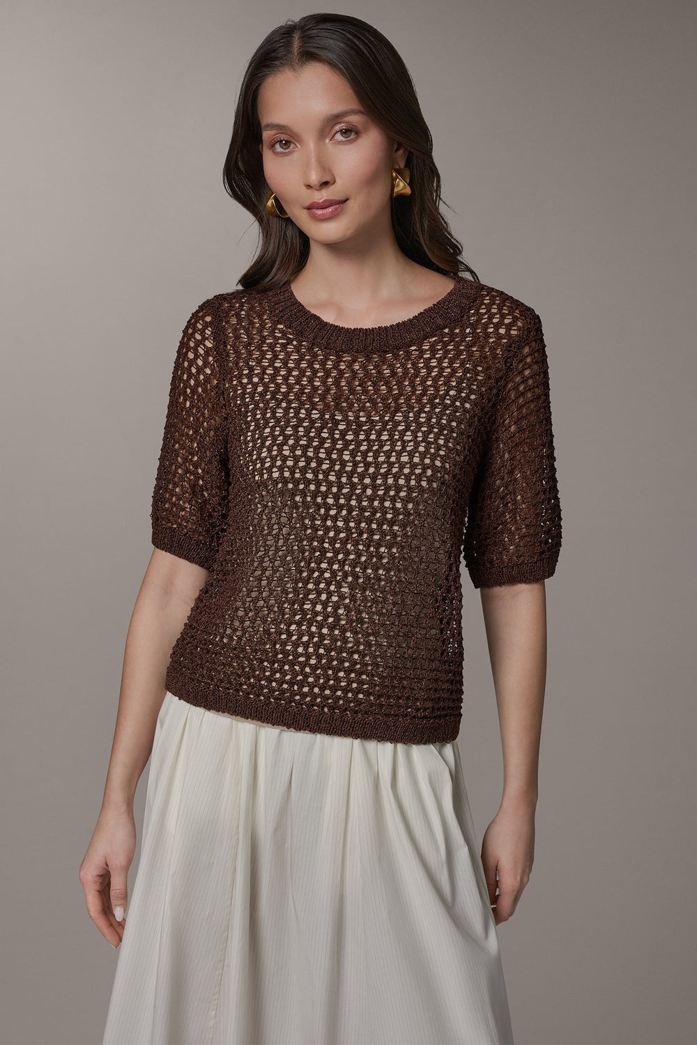 Donna Karan | SHORT SLEEVE OPEN STITCH SWEATER