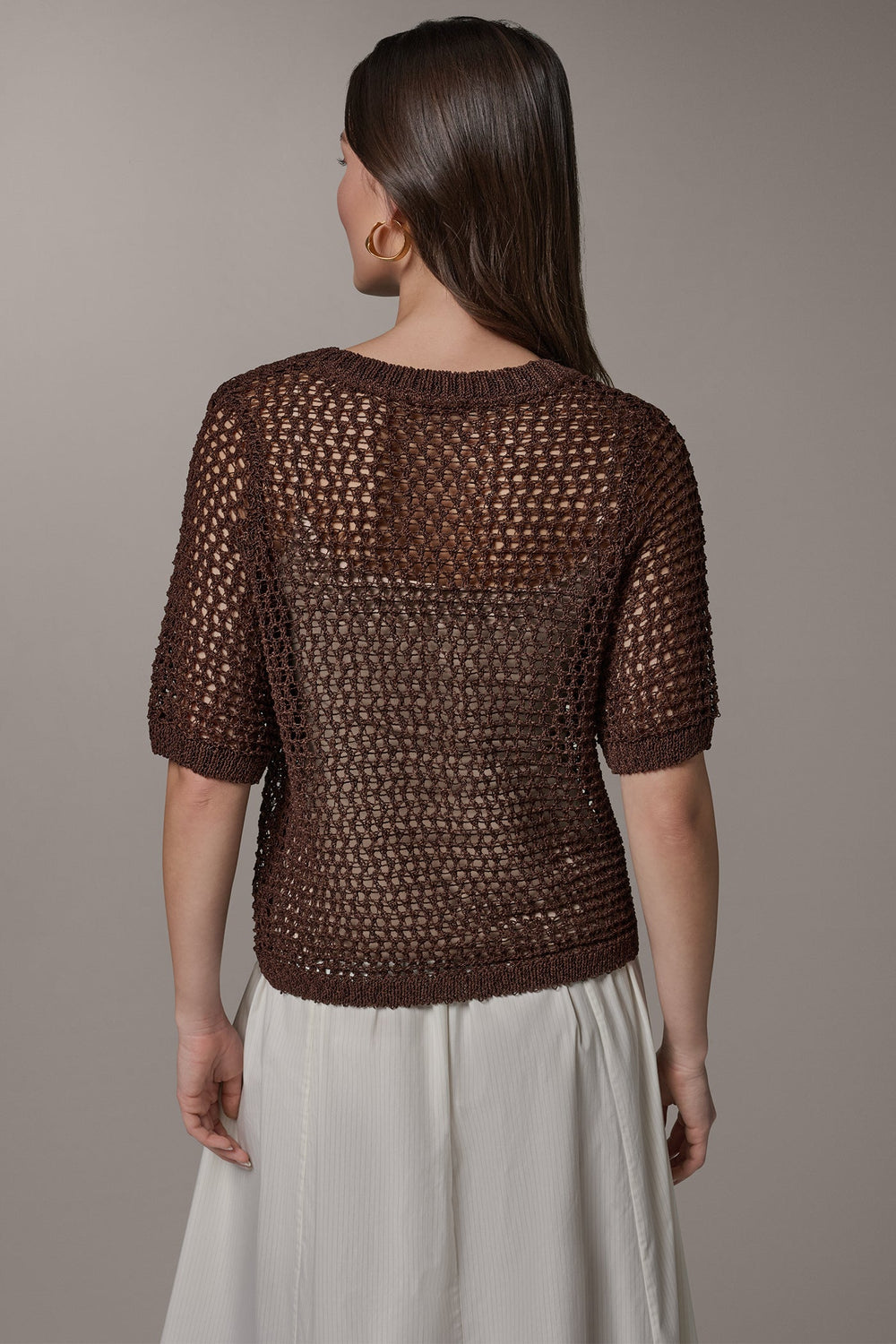 Donna Karan | SHORT SLEEVE OPEN STITCH SWEATER