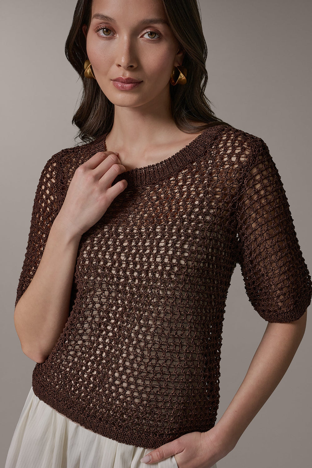 Donna Karan | SHORT SLEEVE OPEN STITCH SWEATER