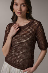 Donna Karan | SHORT SLEEVE OPEN STITCH SWEATER