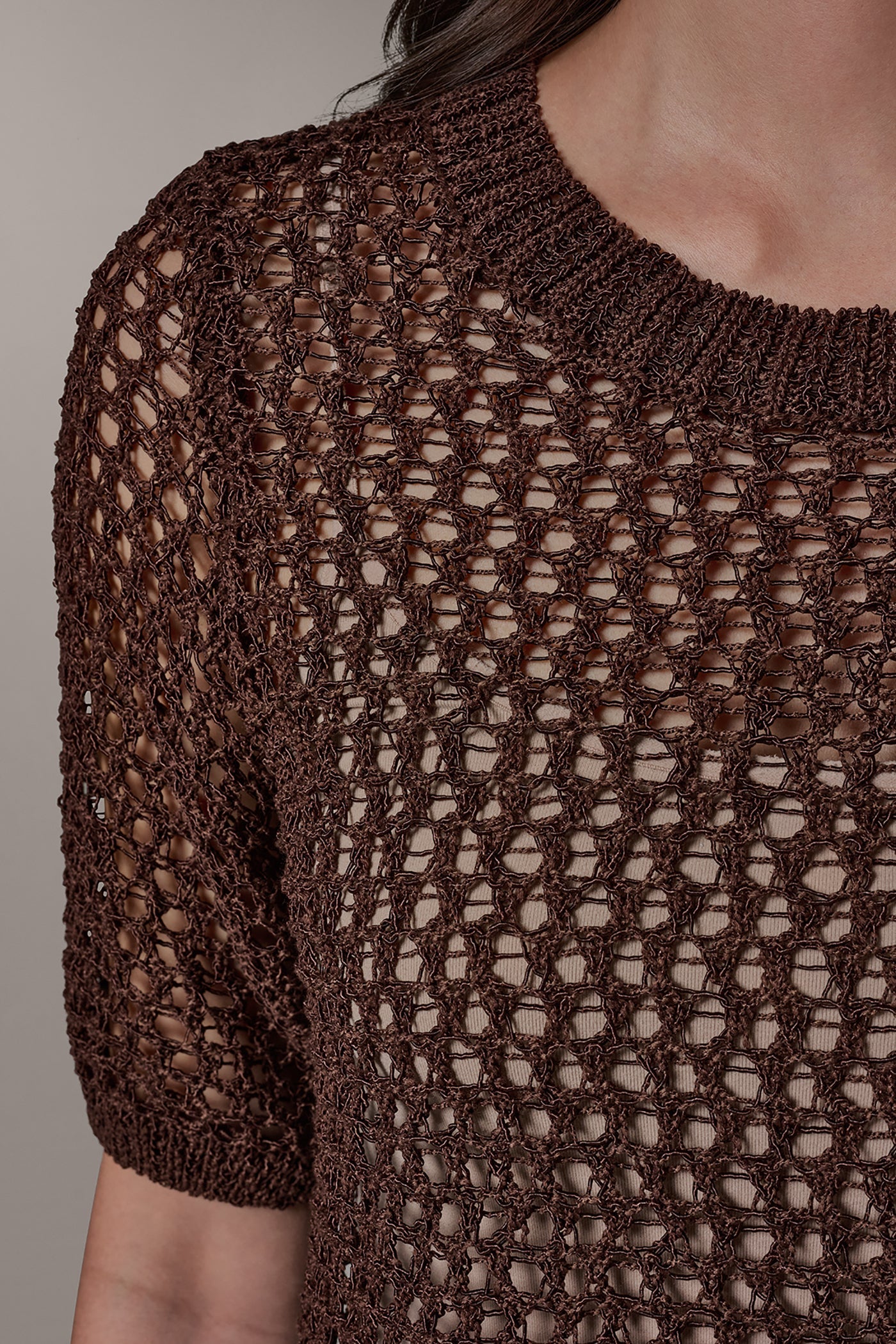 Donna Karan | SHORT SLEEVE OPEN STITCH SWEATER