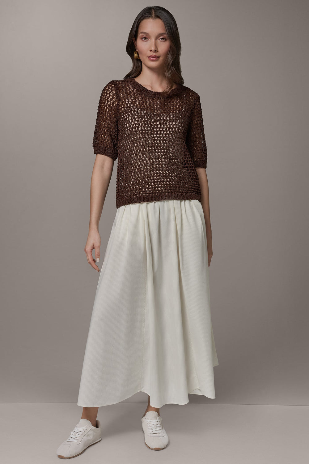 Donna Karan | SHORT SLEEVE OPEN STITCH SWEATER