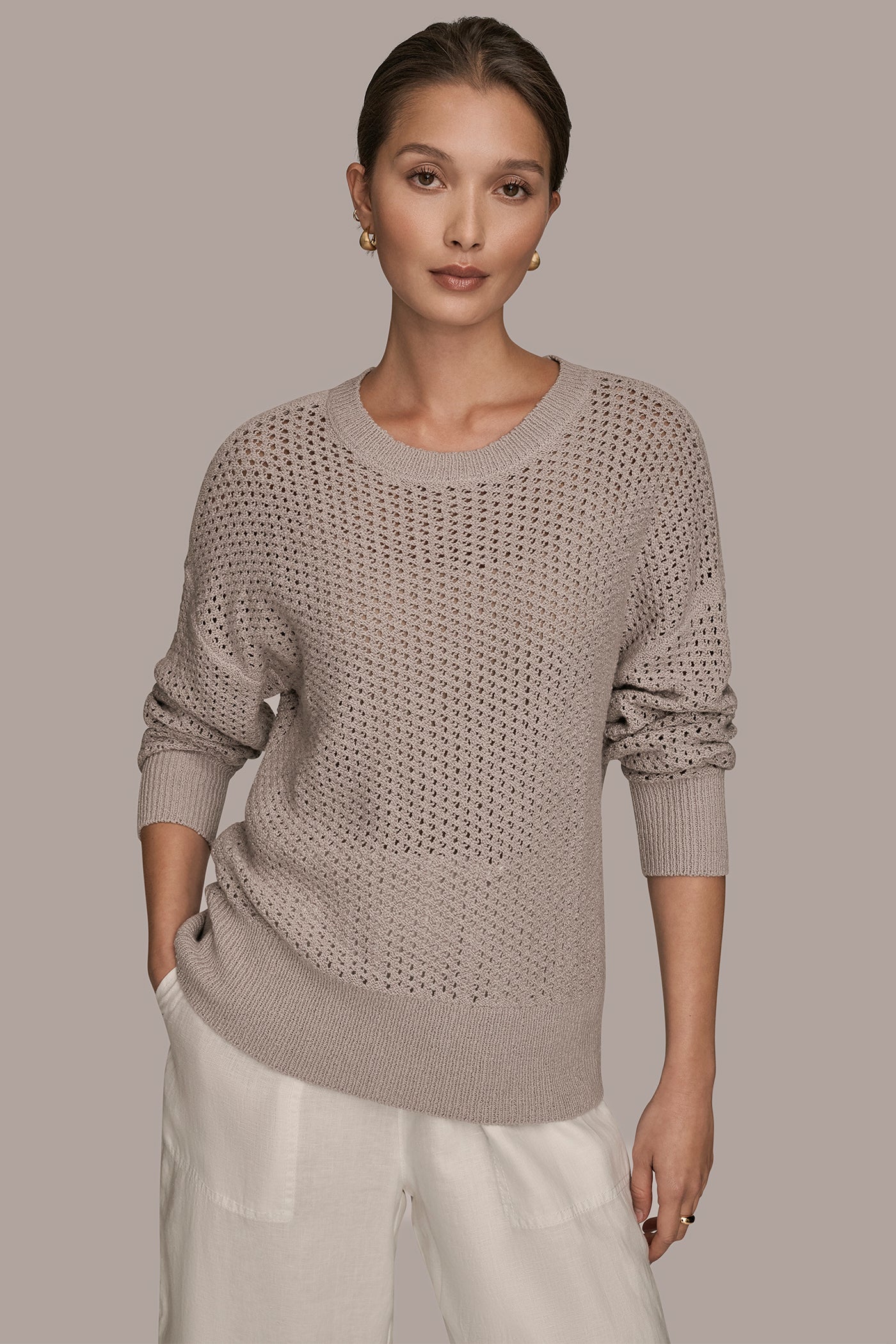 Donna Karan | LONG SLEEVE OPEN STITCH SWEATER