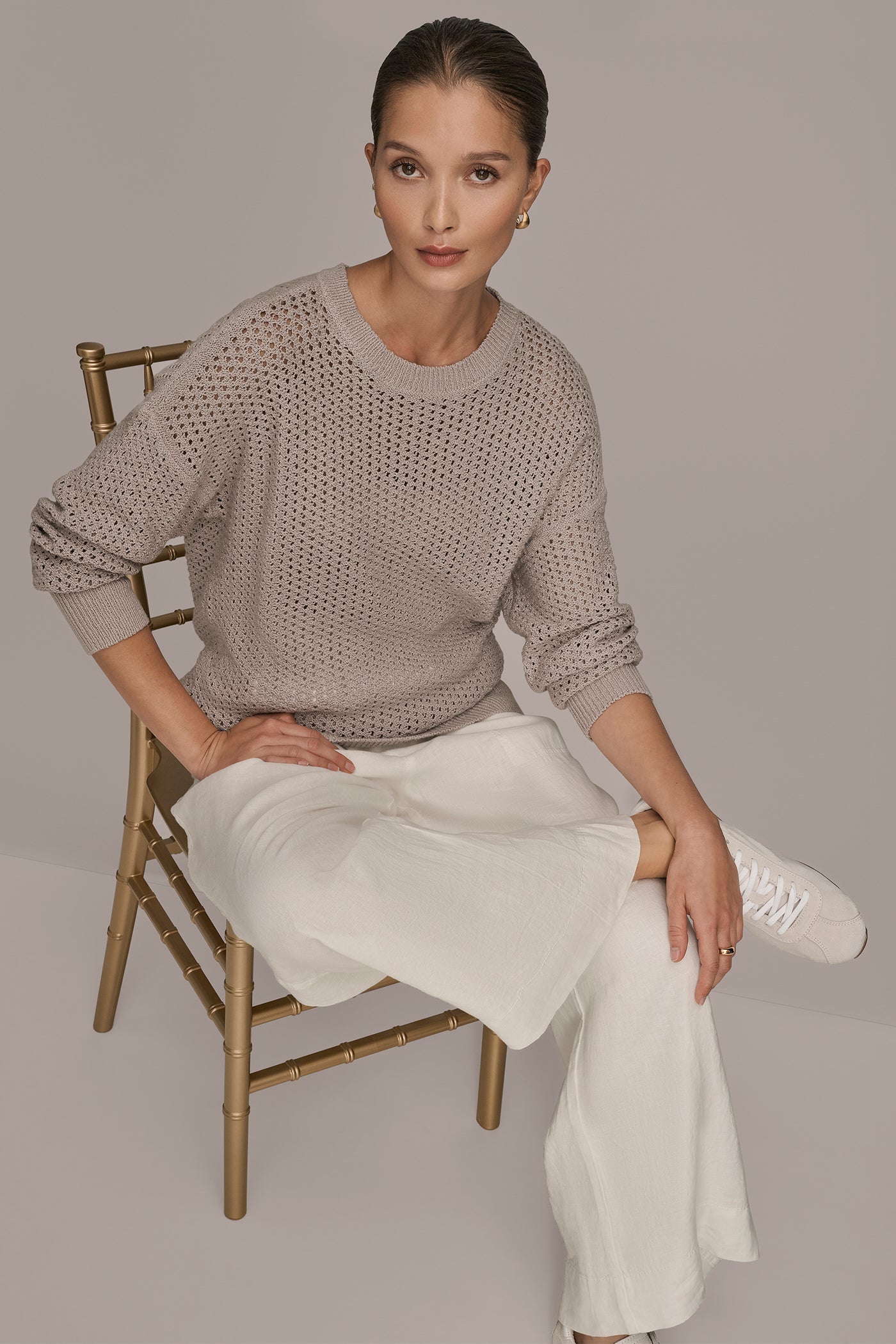 Donna Karan | LONG SLEEVE OPEN STITCH SWEATER