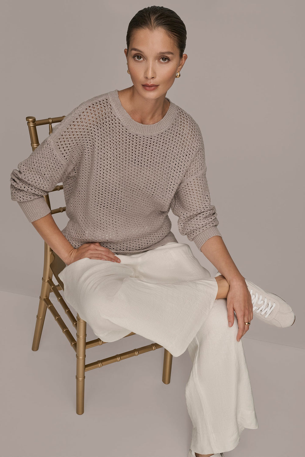 Donna Karan | LONG SLEEVE OPEN STITCH SWEATER