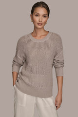 Donna Karan | LONG SLEEVE OPEN STITCH SWEATER