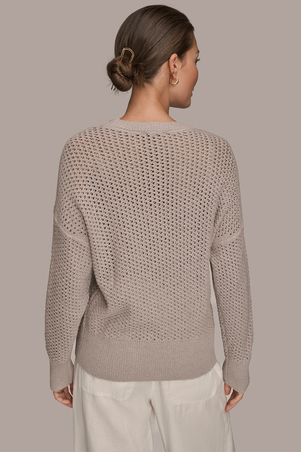 Donna Karan | LONG SLEEVE OPEN STITCH SWEATER