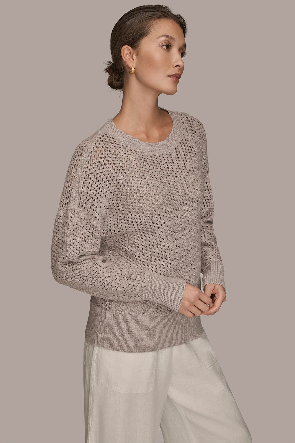 Donna Karan | LONG SLEEVE OPEN STITCH SWEATER