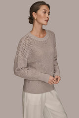 Donna Karan | LONG SLEEVE OPEN STITCH SWEATER