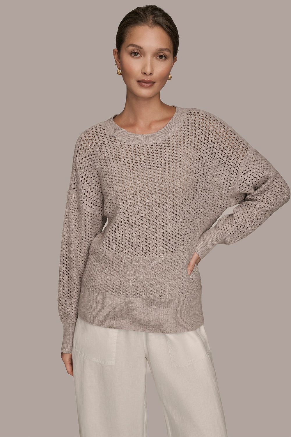 Donna Karan | LONG SLEEVE OPEN STITCH SWEATER