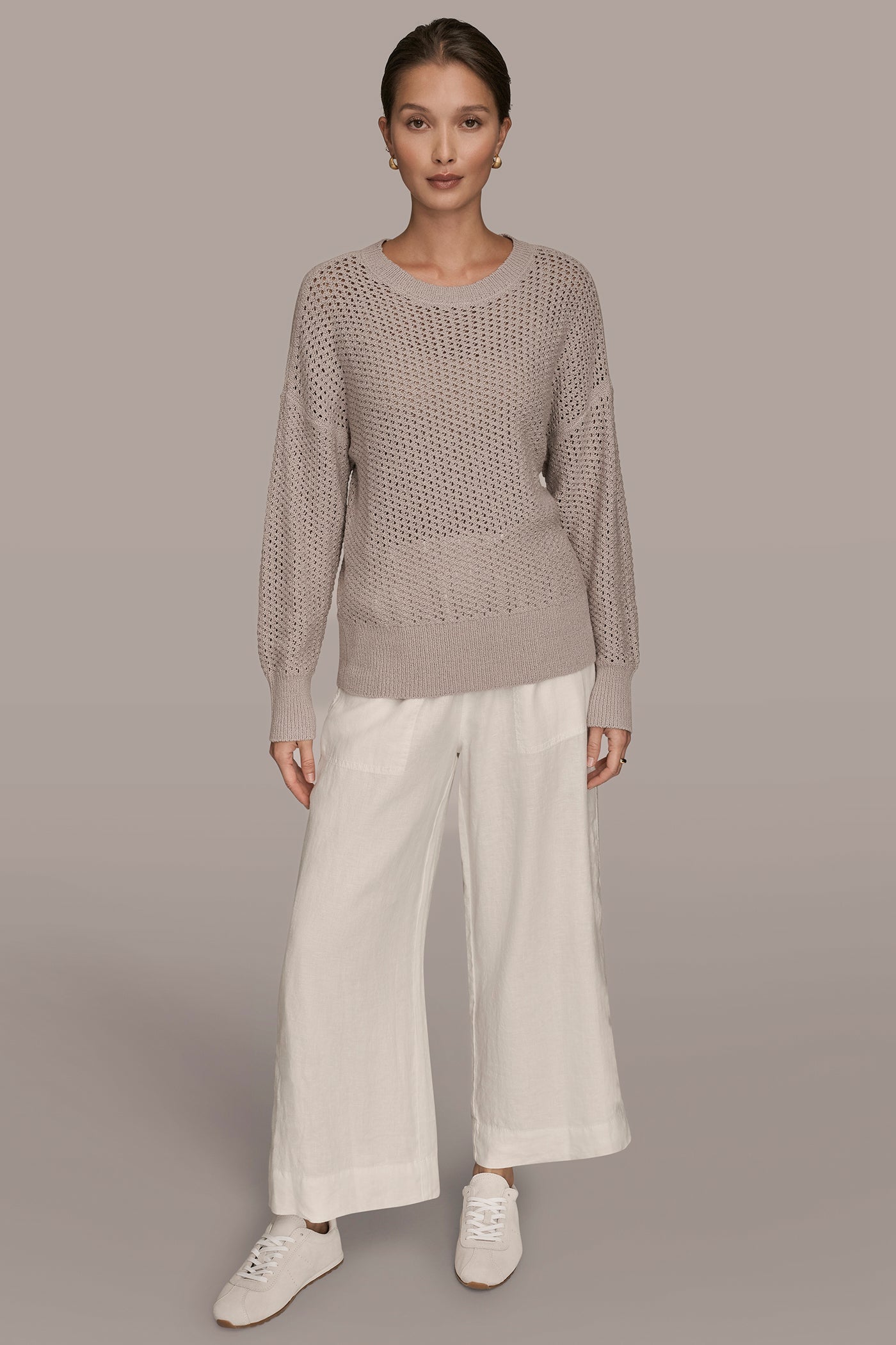 Donna Karan | LONG SLEEVE OPEN STITCH SWEATER