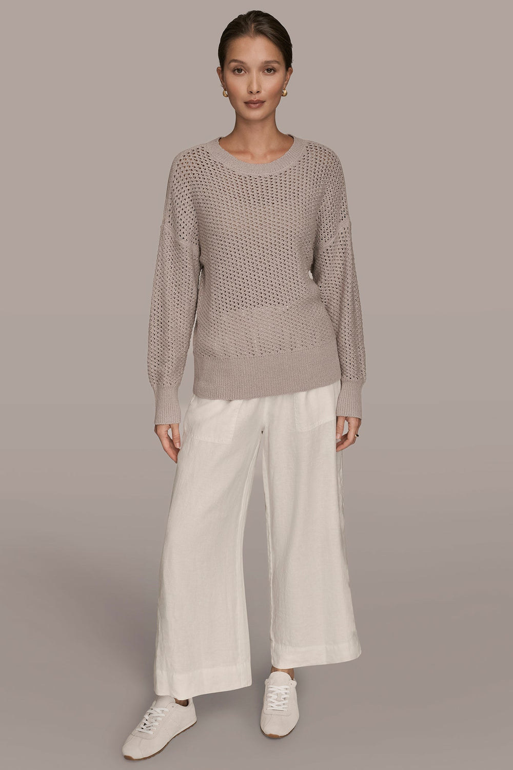 Donna Karan | LONG SLEEVE OPEN STITCH SWEATER