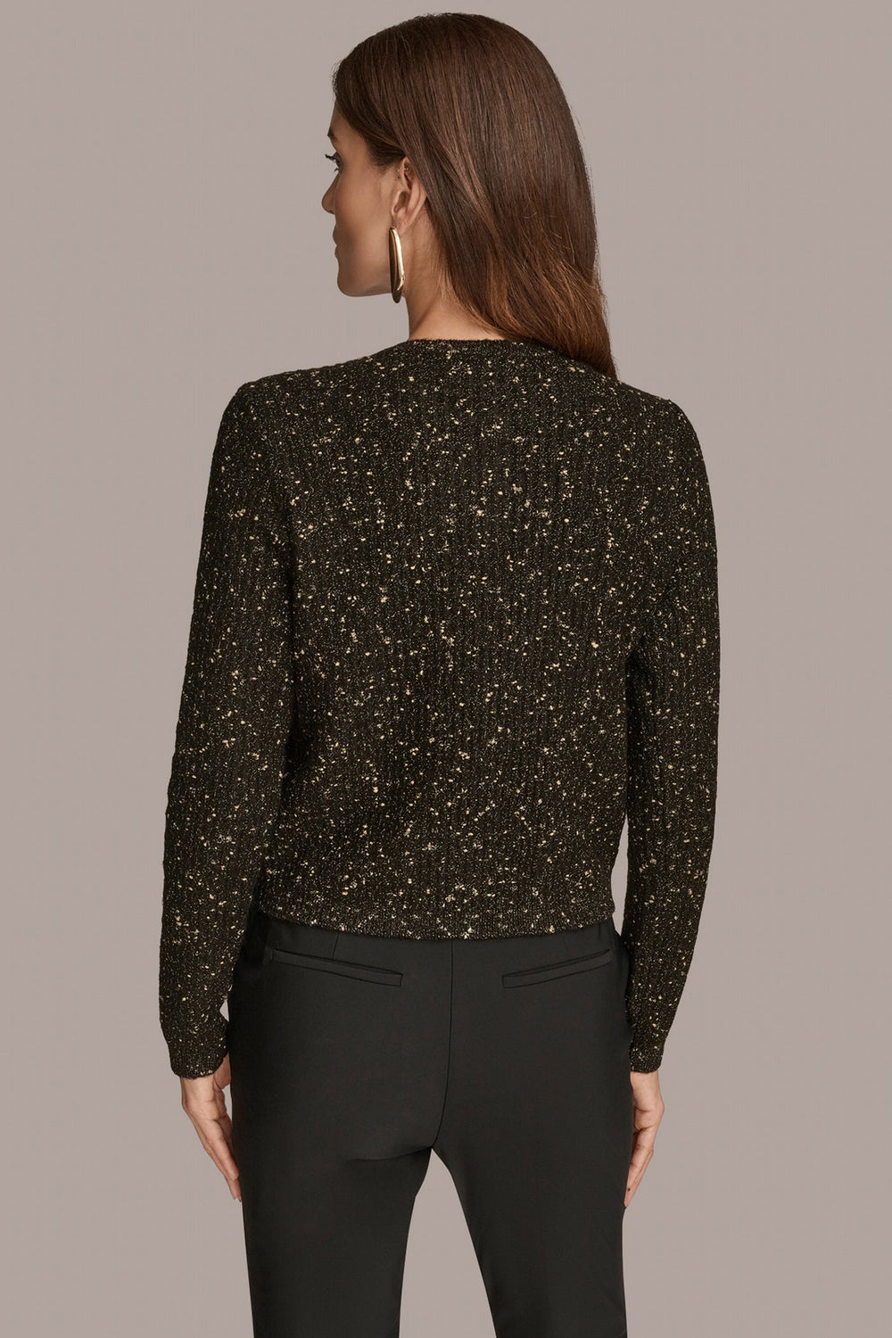 Donna Karan | LONG SLEEVE METALLIC SPECKLED CARDIGAN