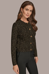 Donna Karan | LONG SLEEVE METALLIC SPECKLED CARDIGAN