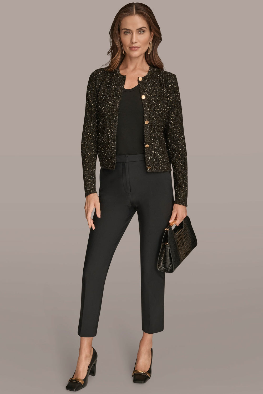 Donna Karan | LONG SLEEVE METALLIC SPECKLED CARDIGAN