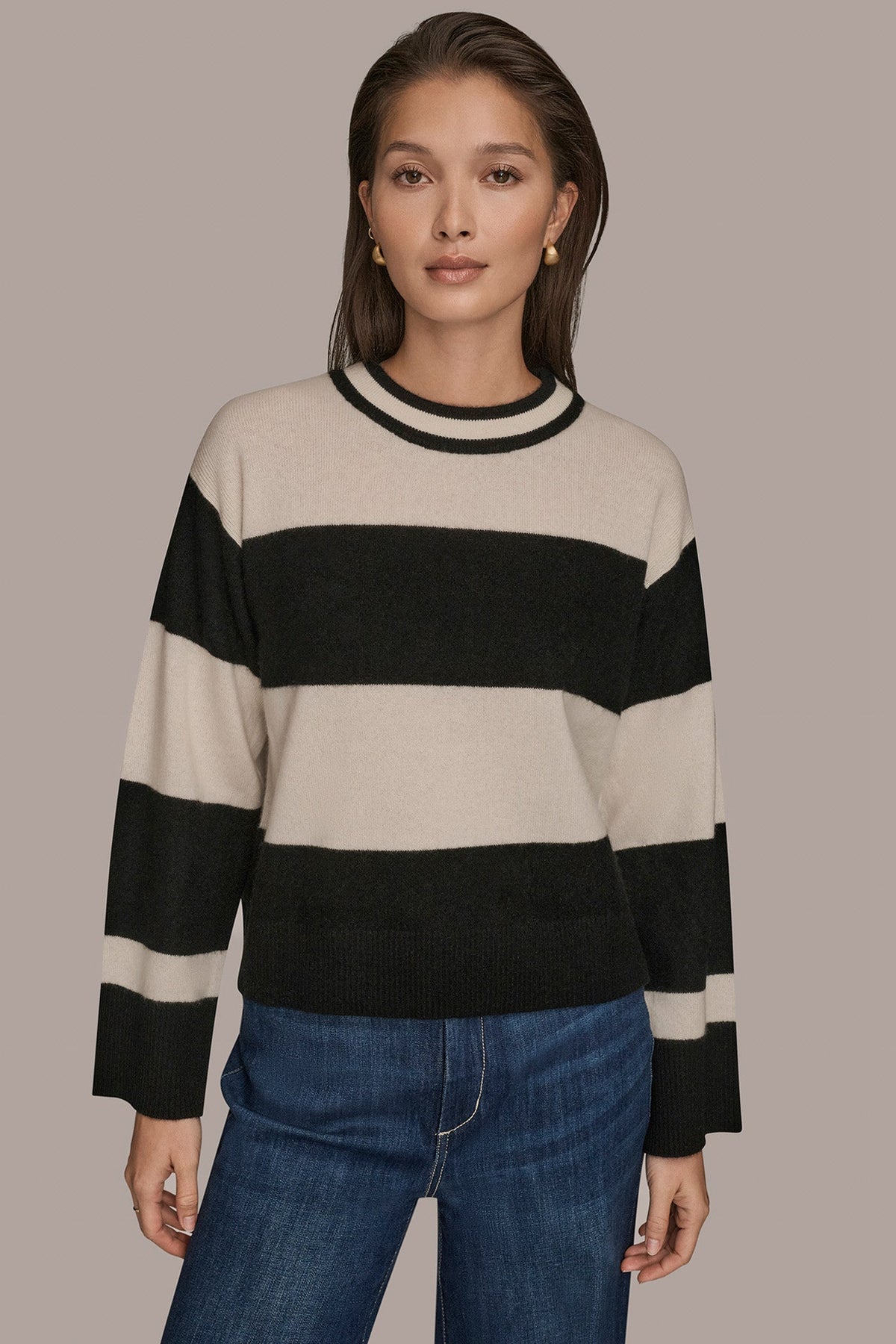 Donna Karan | STRIPED CREWNECK BOXY SWEATER