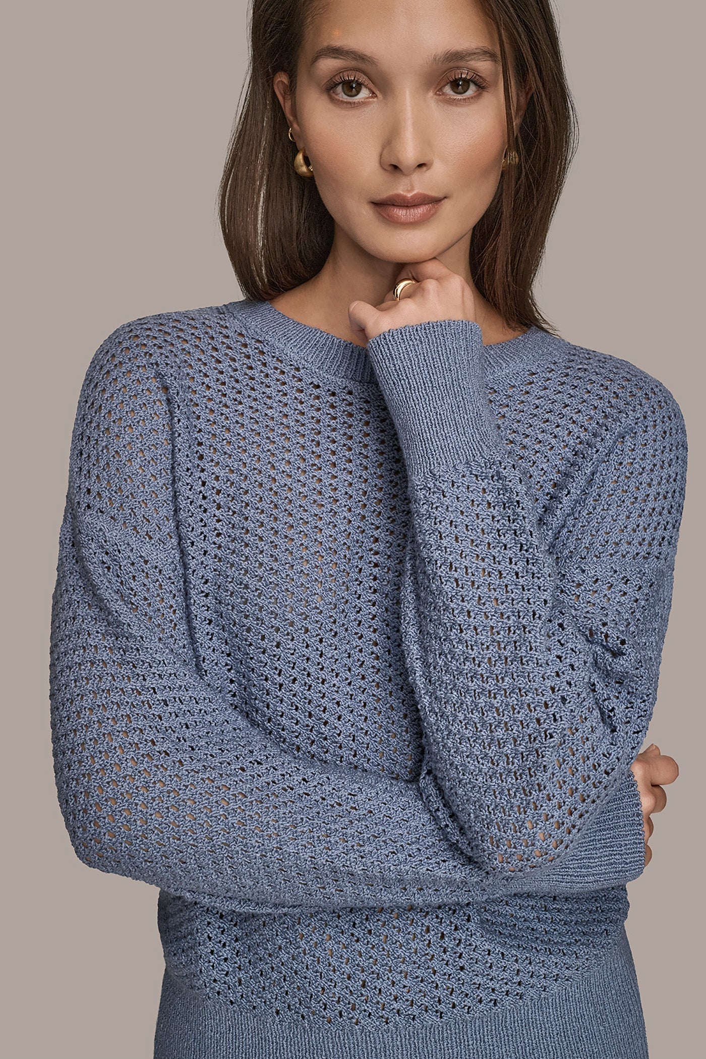 Donna Karan | LONG SLEEVE OPEN STITCH SWEATER