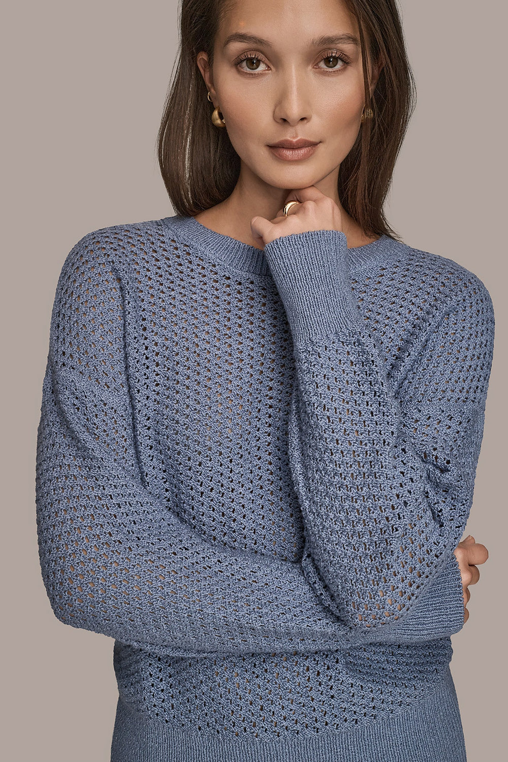Donna Karan | LONG SLEEVE OPEN STITCH SWEATER