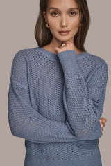 Donna Karan | LONG SLEEVE OPEN STITCH SWEATER