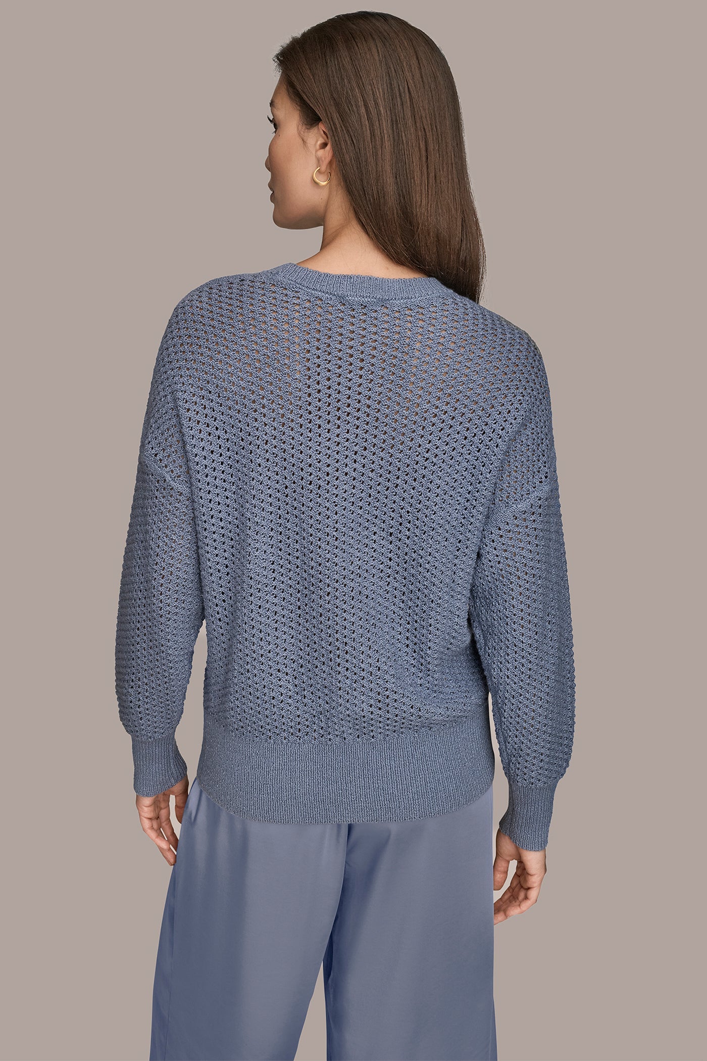 Donna Karan | LONG SLEEVE OPEN STITCH SWEATER