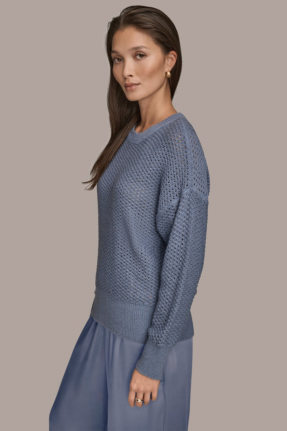 Donna Karan | LONG SLEEVE OPEN STITCH SWEATER