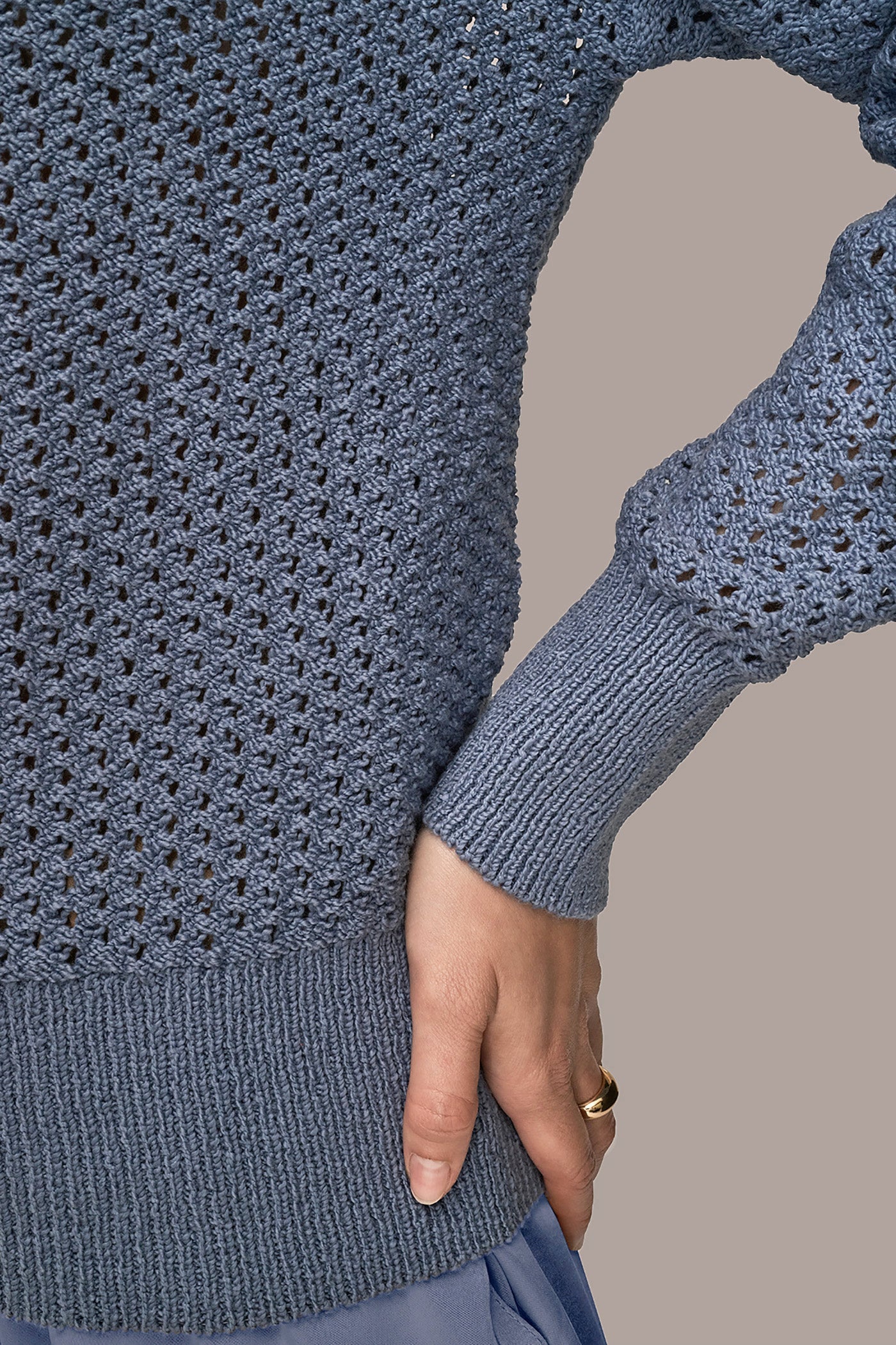 Donna Karan | LONG SLEEVE OPEN STITCH SWEATER