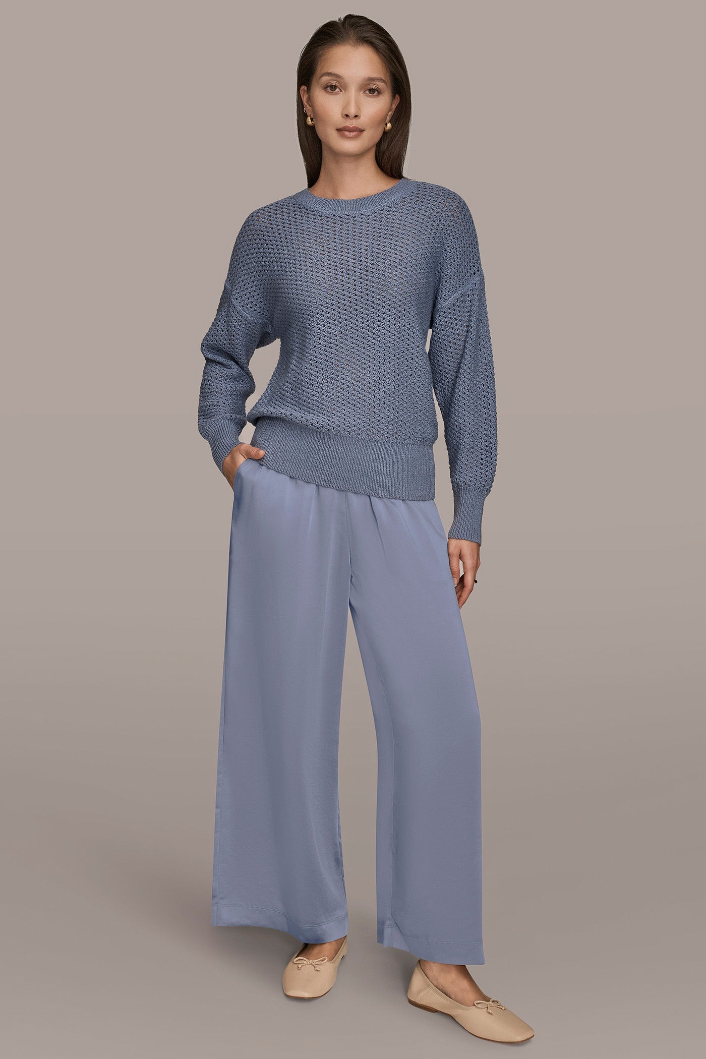 Donna Karan | LONG SLEEVE OPEN STITCH SWEATER