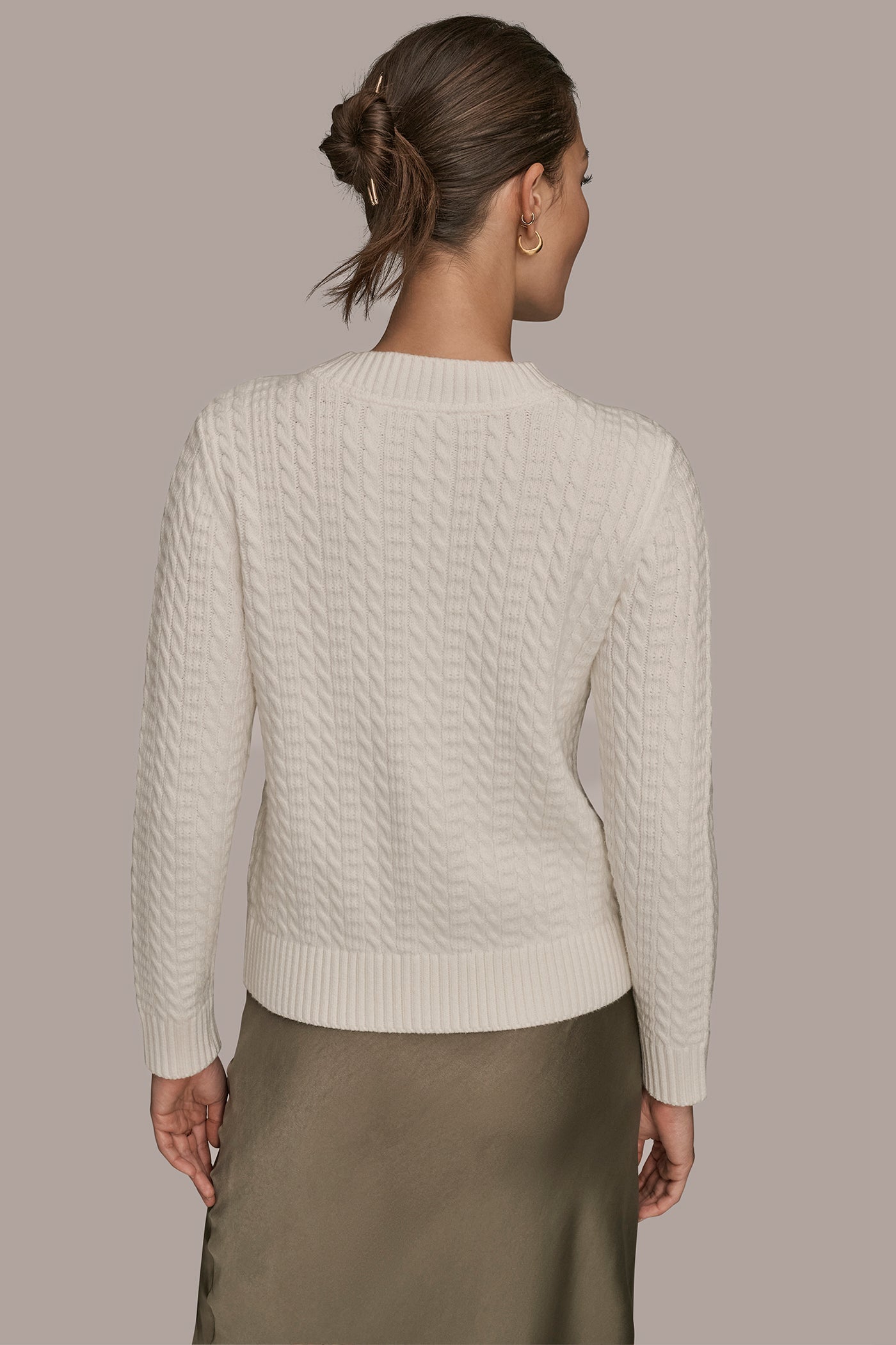 Donna Karan | CABLE-KNIT LONG SLEEVE CARDIGAN