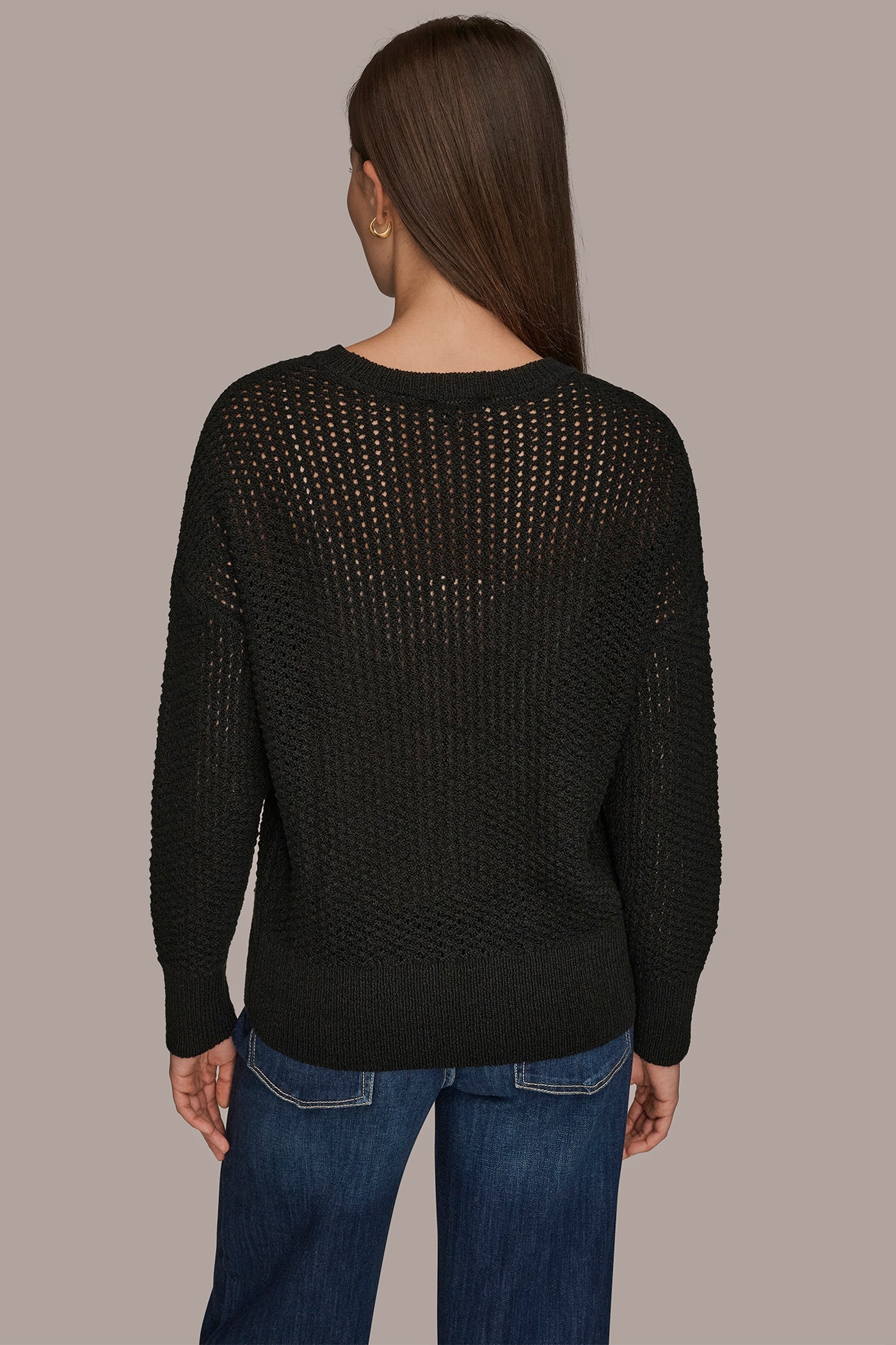 Donna Karan | LONG SLEEVE OPEN STITCH SWEATER