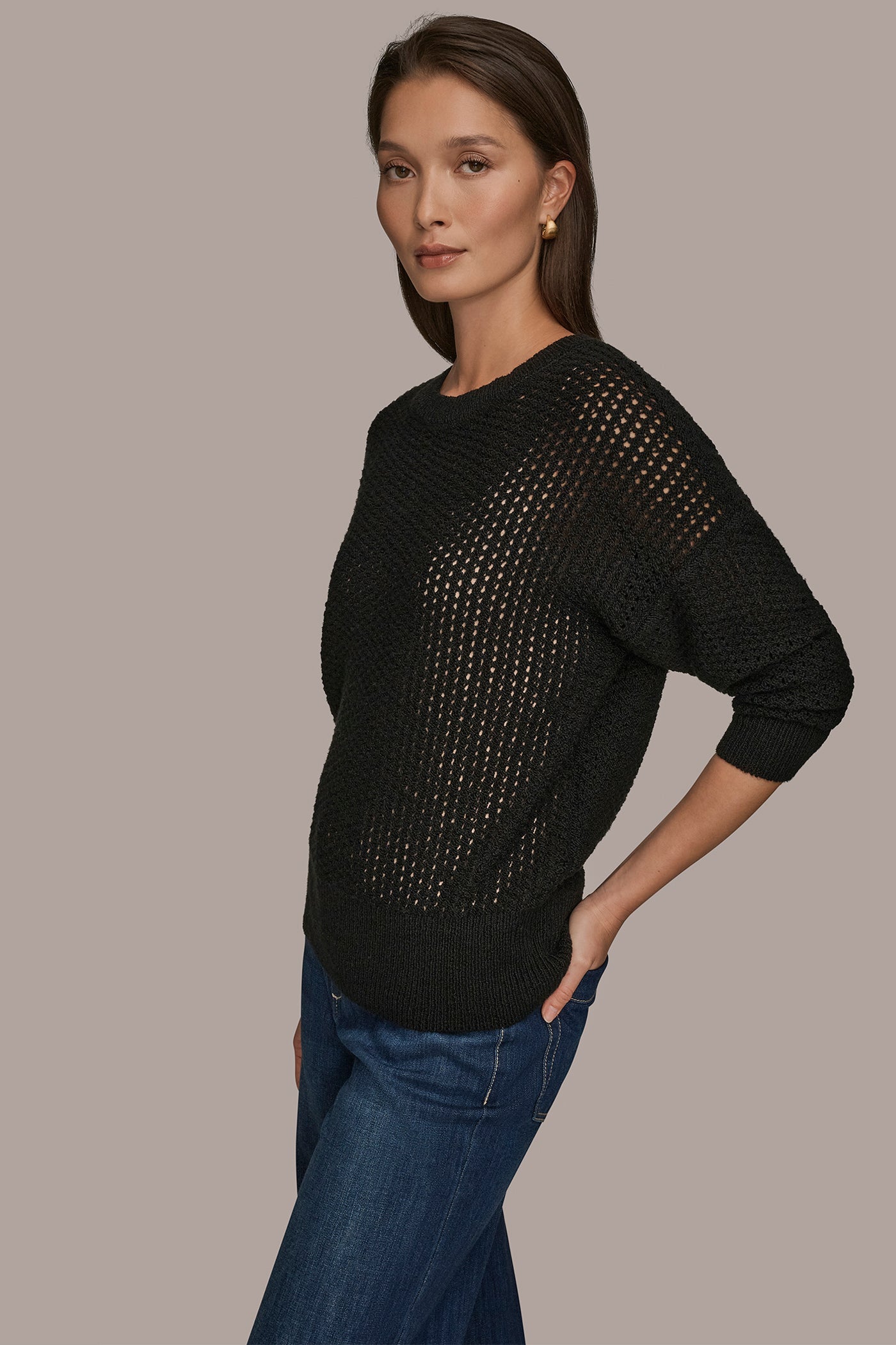 Donna Karan | LONG SLEEVE OPEN STITCH SWEATER