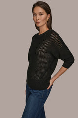 Donna Karan | LONG SLEEVE OPEN STITCH SWEATER